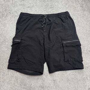 PD&C Stretch Cargo Shorts Mens medium Black Elastic Waist Zip Pocket Casual